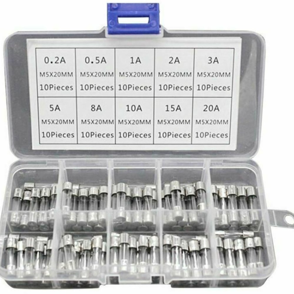 100~pcs Auto glass fuses 5*20mm Car-Truck-SUV Fuse Kit 0.2A to 20A with box